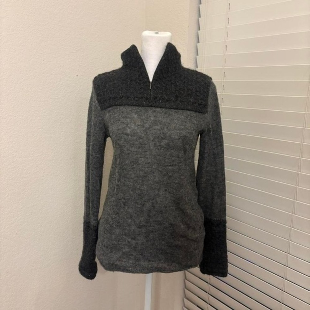 Tory Burch size s quarter zip knit cuff mock neck wool alpaca gray sweater
